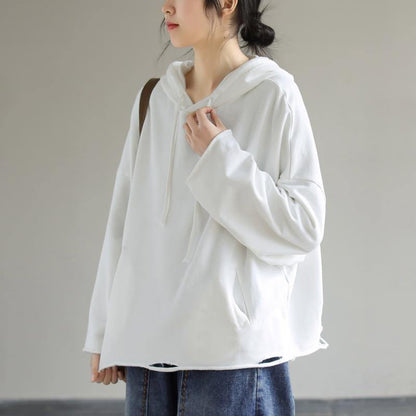 Art Hooded Hole Spring Top Neckline White Blouse
