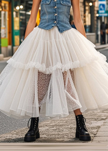 White Ruffled Exra Large Hem Tulle Beach Skirts Spring