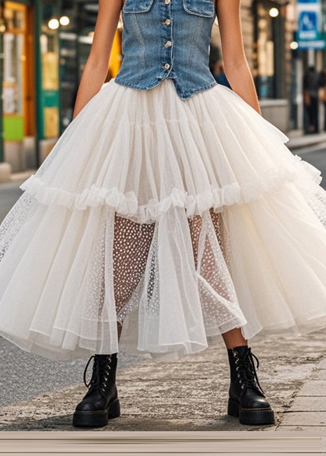 White Ruffled Exra Large Hem Tulle Beach Skirts Spring