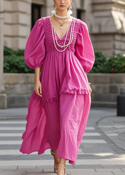 Rose Ruffled Wrinkled Cotton Party Dress Fall