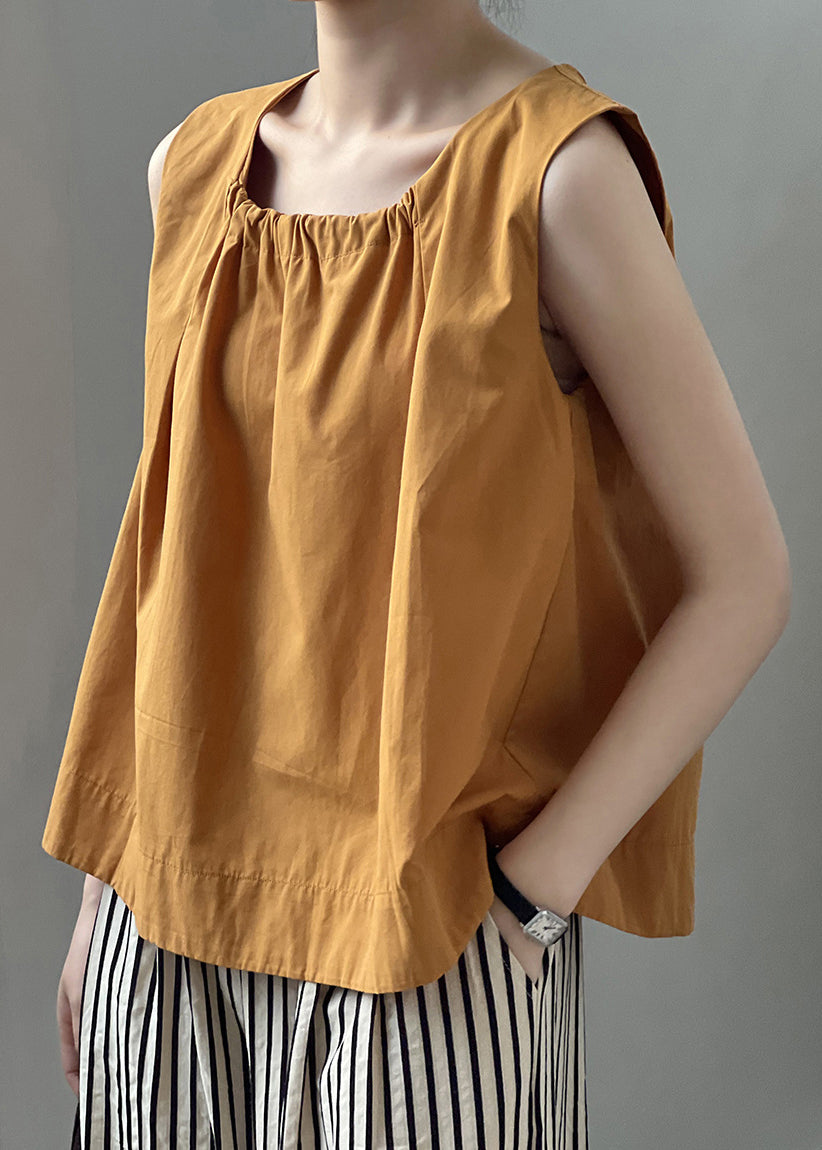 Orange Wrinkled Cotton Top Sleeveless