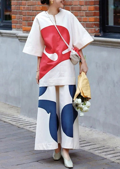 Print Tops and Skirts Cotton Two Pieces Set Summer