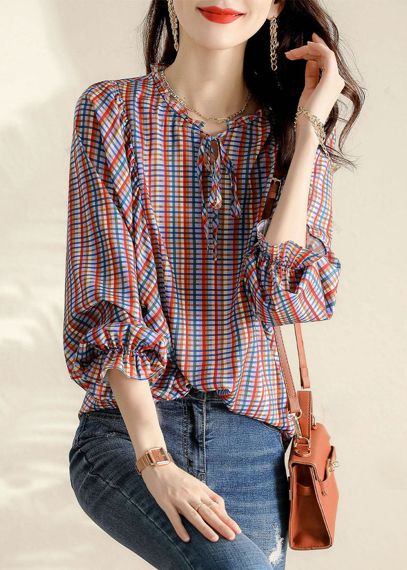 Ruffled Plaid Blouse Tops Spring