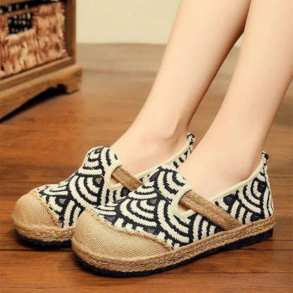 Black Cotton Linen Fabric Flat Shoes Splicing Flat Shoes for