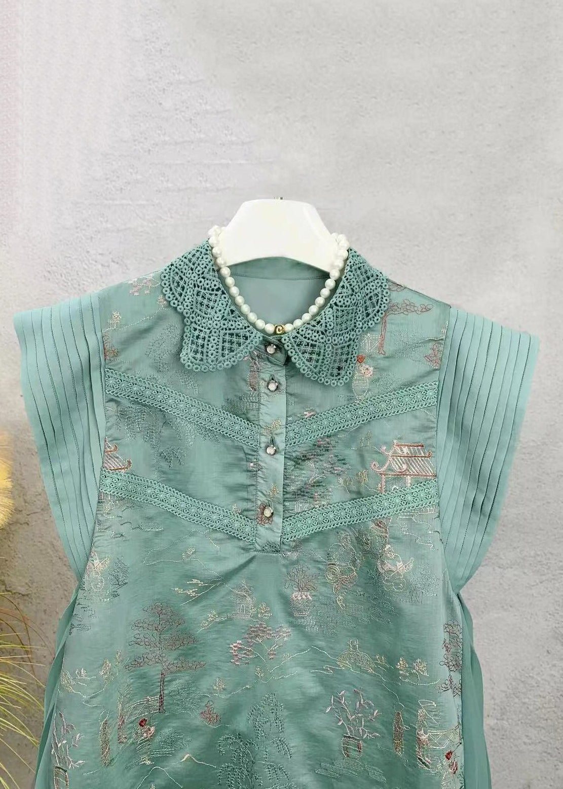 New Green Embroidered Tops and Shorts Cotton Sets 2 Pieces Sleeveless