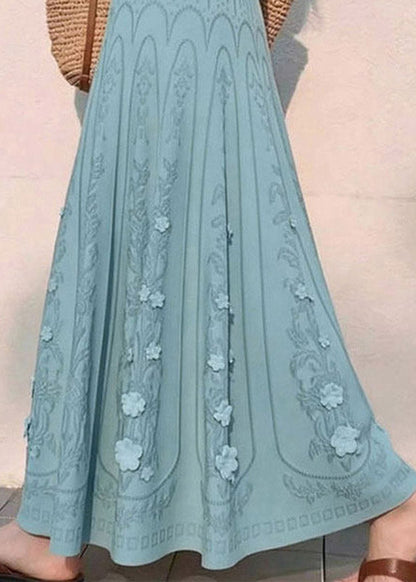 Blue Elastic Waist a Line Skirts