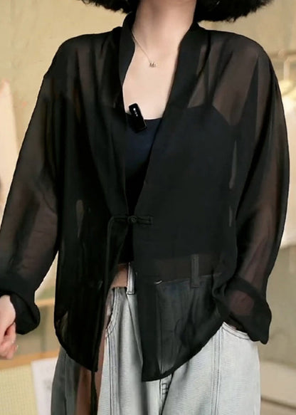 Black Tasseled Patchwork Tulle Upf 50+ Coat Summer