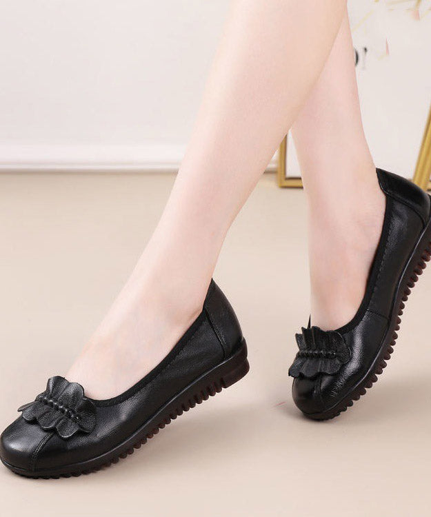 Black Genuine Leather Splicing Flat Feet Shoes