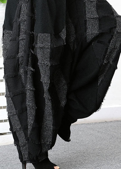 Simple Black Grey Patch Applique Striped Pants Spring