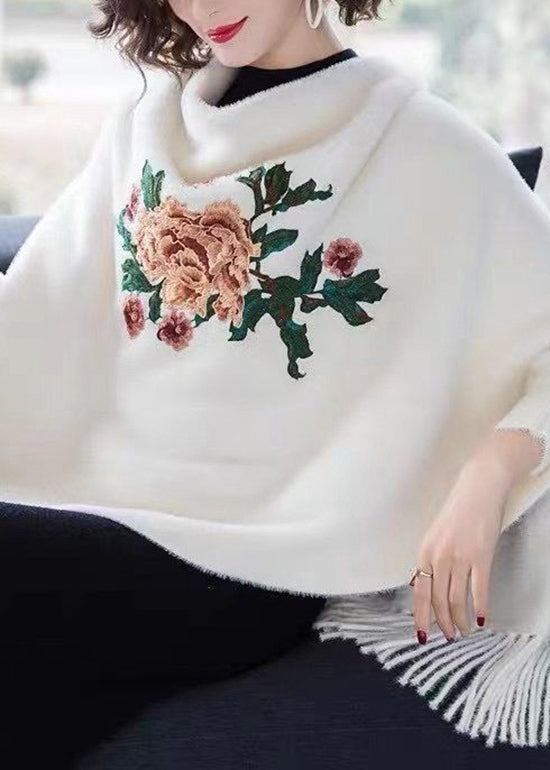 White V Neck Tasseled Patchwork Mink Velvet Cardigans Fall