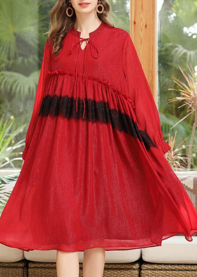 Fitted Red Cinched Chiffon a Line Skirts Summer Long Dresses