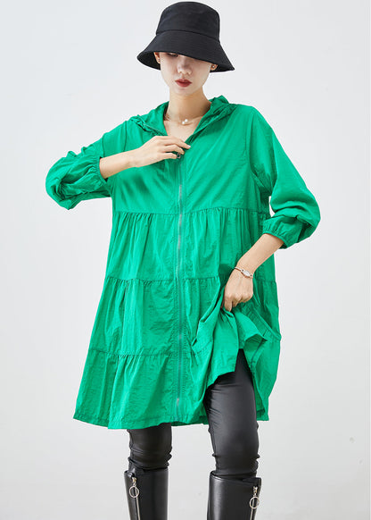 Fine Green Hooded Patchwork Upf 50+ Coat Fall