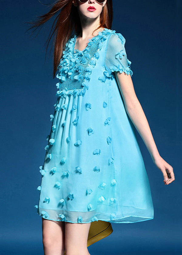 Original Design Sequins Blue Chiffo Dresses Summer