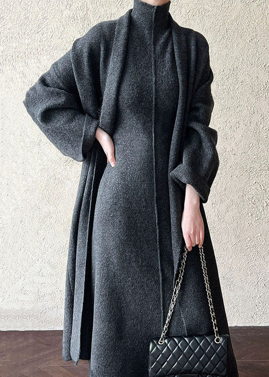 Grey Cozy Knit Two Piece Set Turtleneck