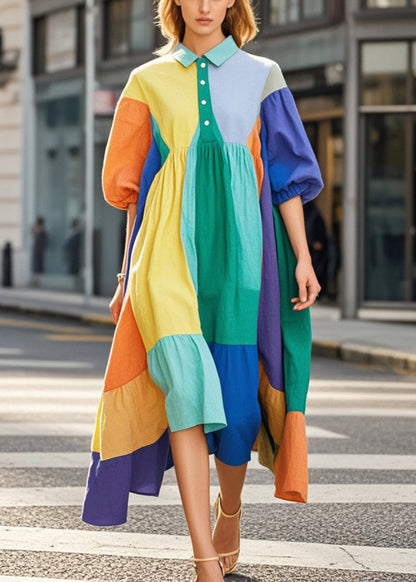 Asymmetrical Patchwork Exra Large Hem Chiffon Holiday Dress Half Sleeve