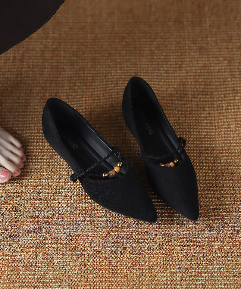 Wedge High Heels Black Cowhide Leather