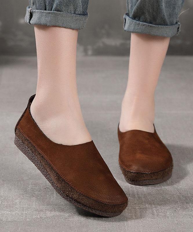 Grey Flat Shoes Cowhide Leather Boutique Shoes for