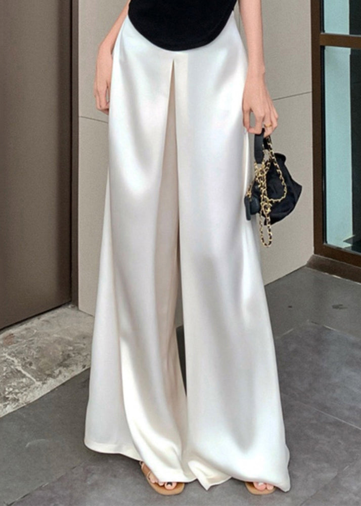 Pink High Waist Silk Wide Leg Pants Summer