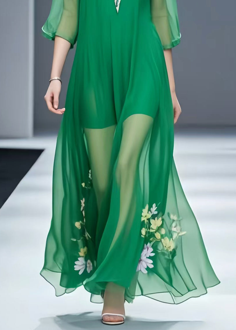 Italian Green Chiffon Vacation Dresses Bracelet Sleeve