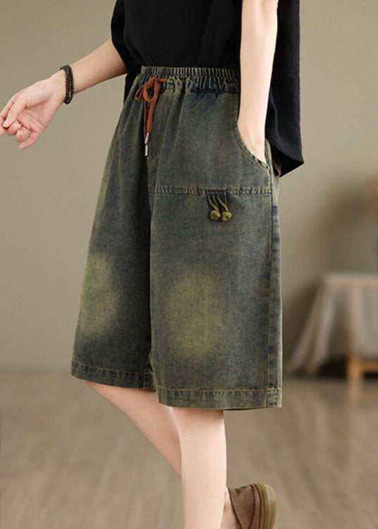 Summer Loose Embroidered Elastic Waist Denim Shorts