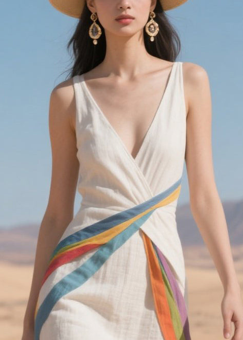 Multicolour Ribbon Asymmetrical Design Cotton Dress Summer