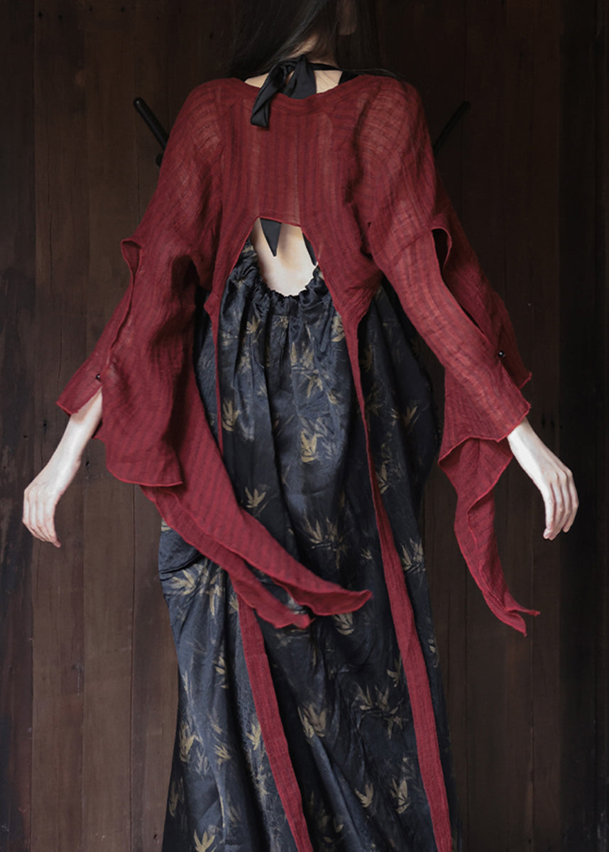 New Red Asymmetrical Patchwork Silk Two Pieces Set Dress Summer