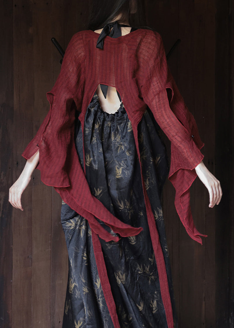 New Red Asymmetrical Patchwork Silk Two Pieces Set Dress Summer