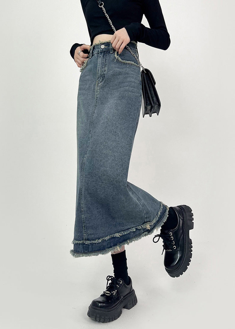 Denim Blue Patchwork High Waist Maxi Skirts Summer