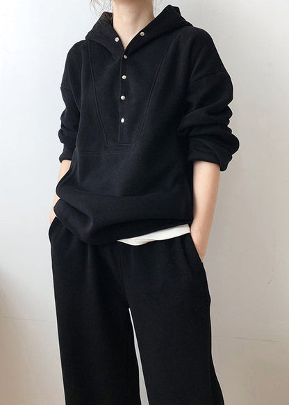 Loose Grey Hooded Tops and Pants Cotton Two Pieces Set Fall