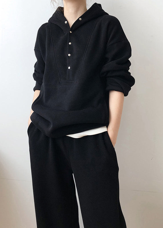 Loose Grey Hooded Tops and Pants Cotton Two Pieces Set Fall