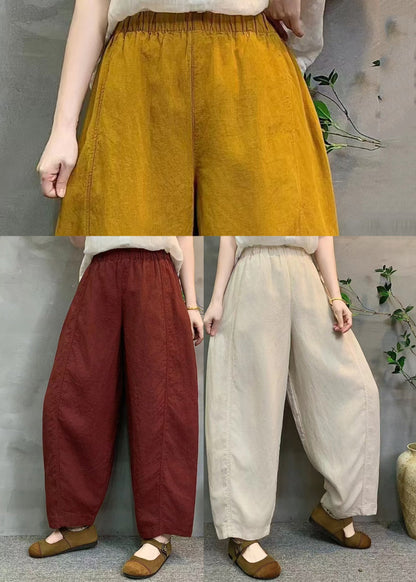 White Oversized Elastic Waist Linen Pants Summer