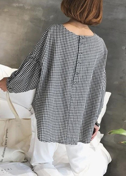 French Plaid Cotton Fine Sewing Asymmetric Clothing Blouse