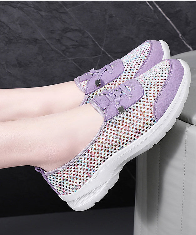 Hollow Out Purple Flat Shoes for Cross Strap Flat Shoes