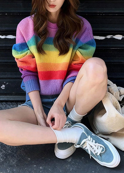 O Neck Striped Warm Knit Sweaters Fall