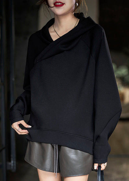 Red Asymmetrical Hooded Color Cotton Sweatshirts Top Fall