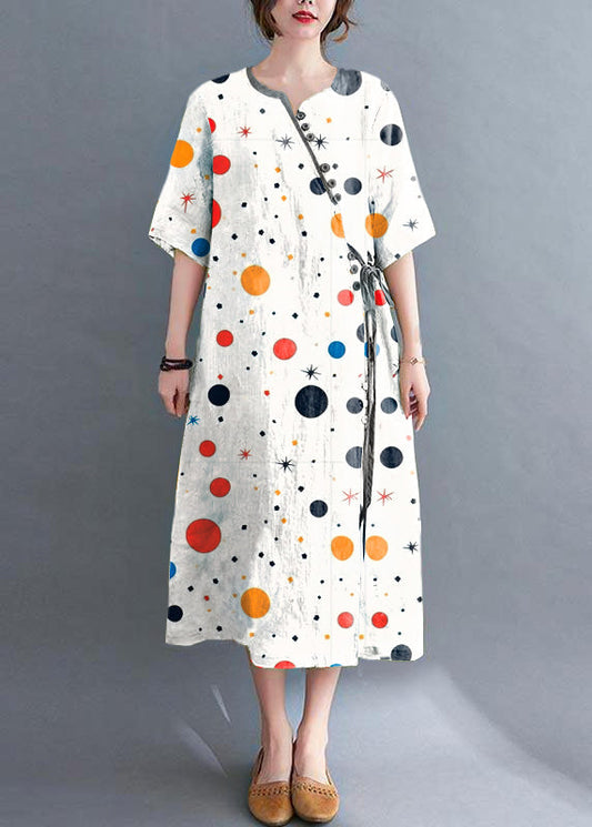 Loose White Print Button Maxi Summer Chiffon Dress