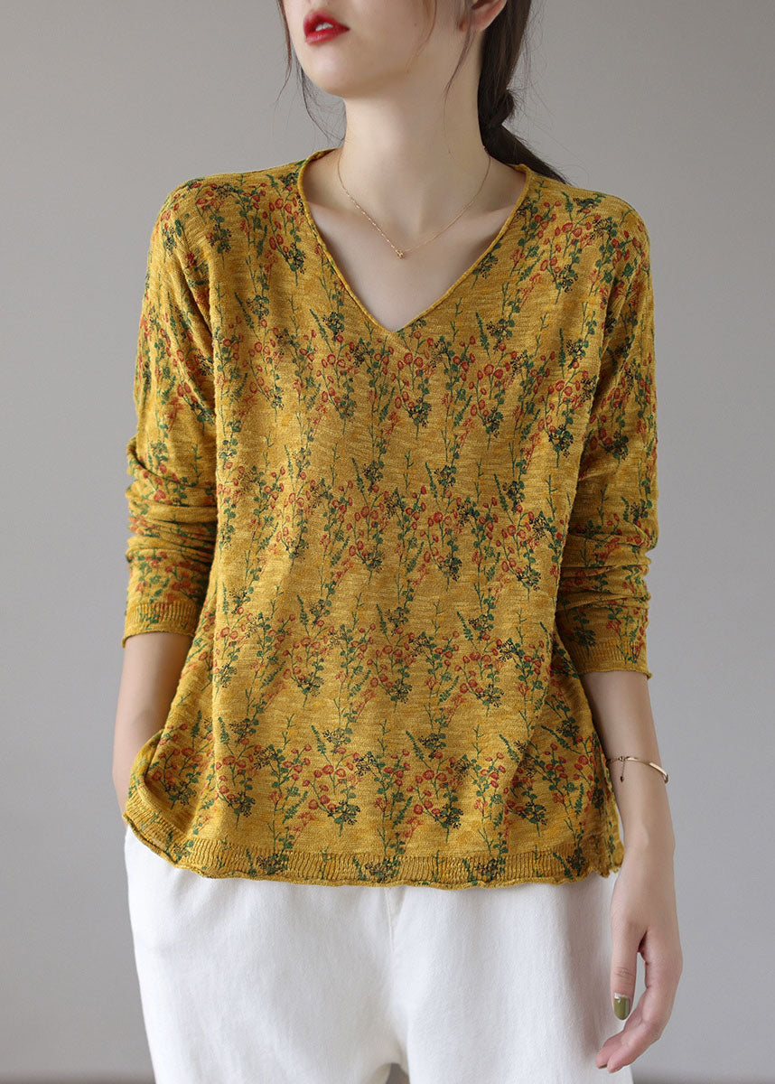 Fitted Beige V Neck Print Fall Blouse Top