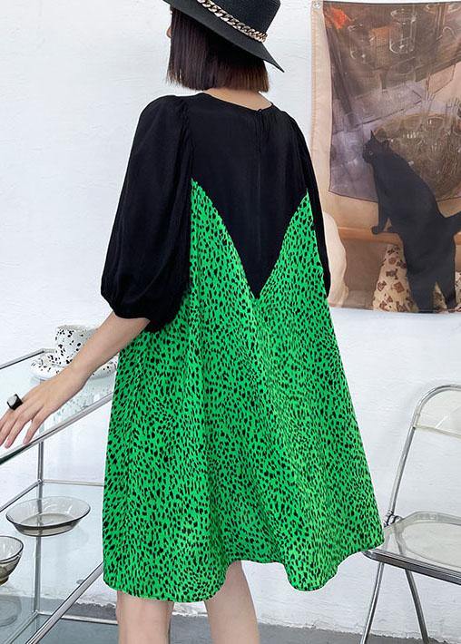 Green Leopard False Two Pieces Shift Dresses