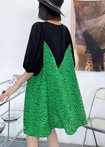 Green Leopard False Two Pieces Shift Dresses