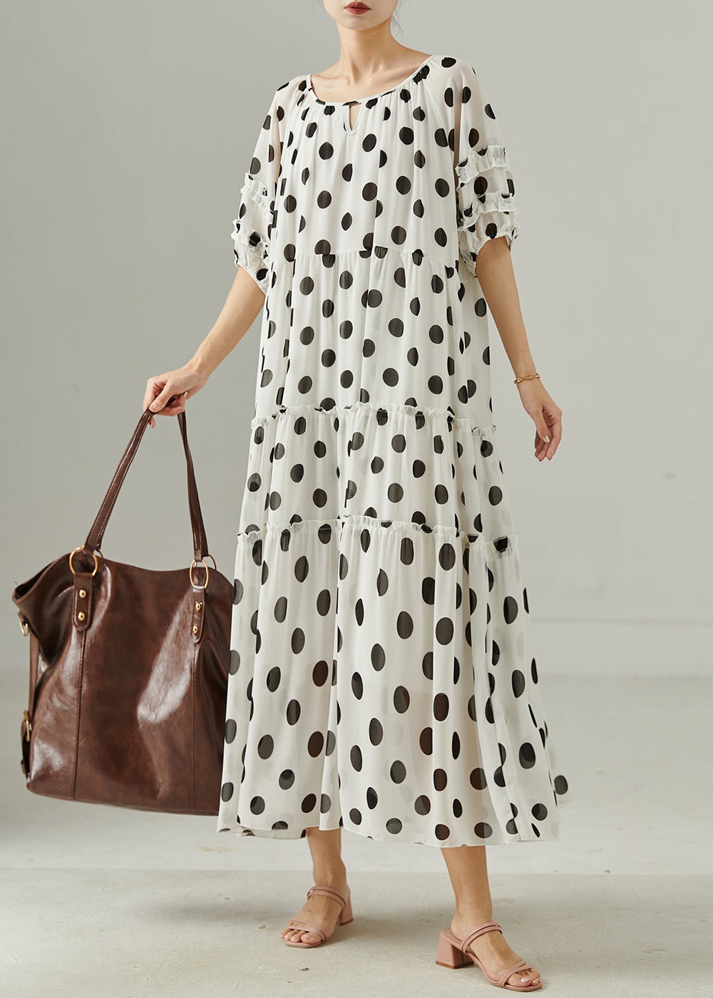 White Oversized Print Chiffon Maxi Dresses Summer