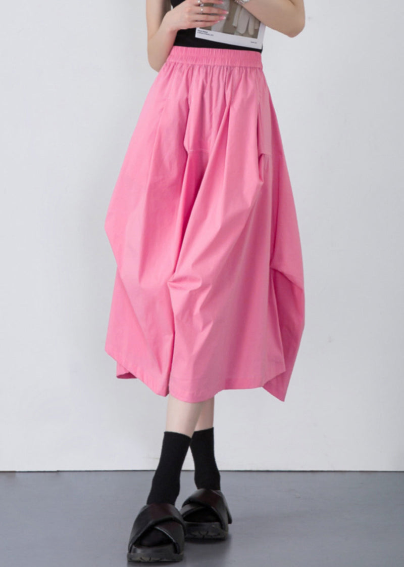 Loose Pink Wrinkled Pockets Cotton Skirt Summer