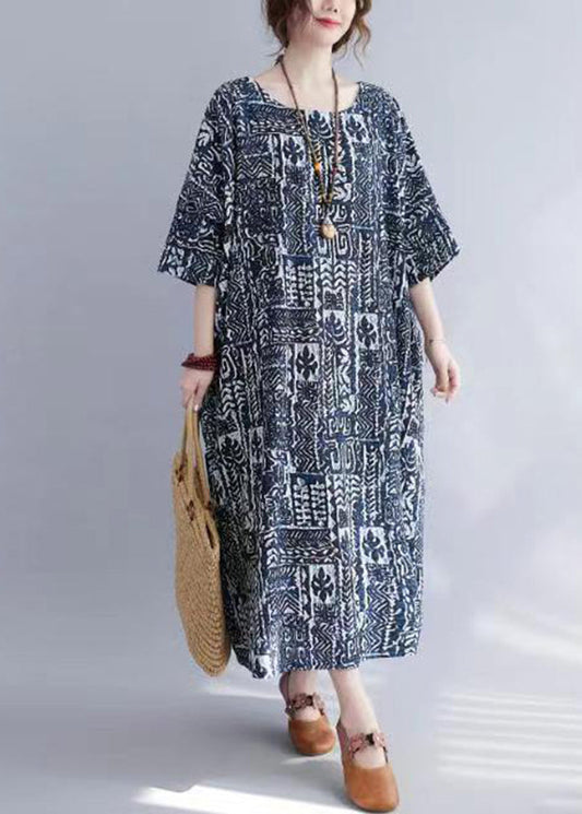 O-neck Print Long Dress Half Sleeve