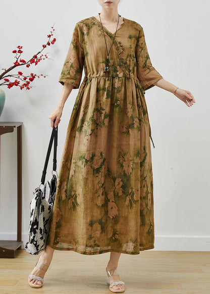 Cinched Print Cotton Long Dress Summer