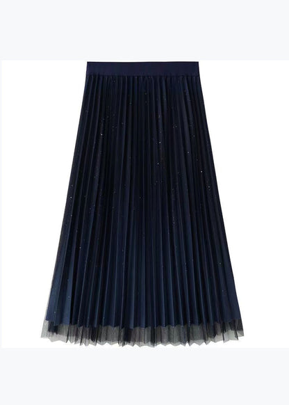 French Blue Starry Sky Wear on Both Sides Tulle Pleated Skirt Spring