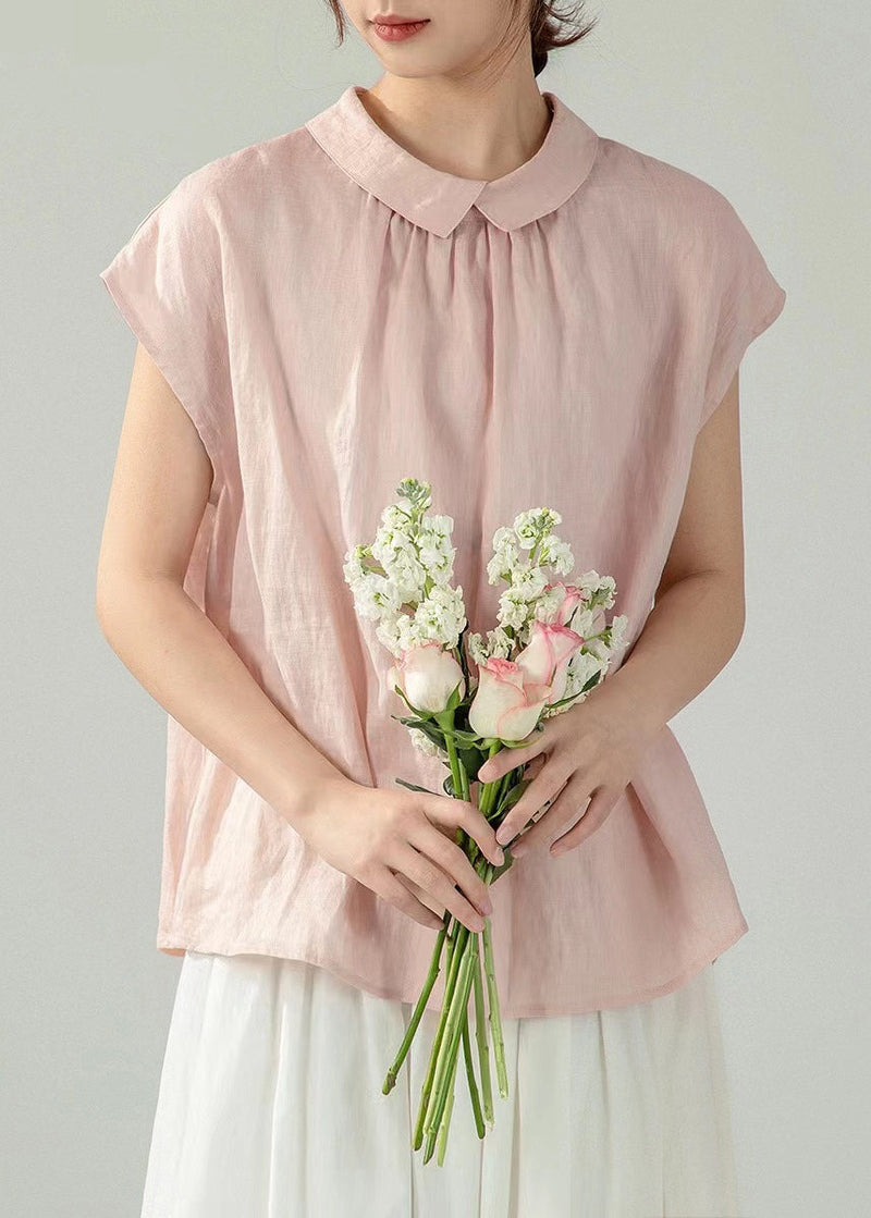 Pink Peter Pan Collar Button Cotton Shirt Summer