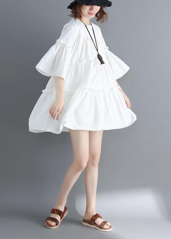Boutique White O-neck Patchwork Summer Cotton Dress
