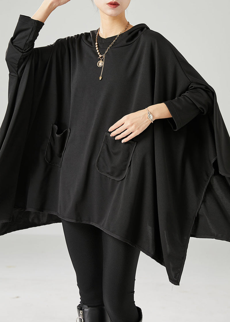 Black Oversized Asymmetrical Cotton Pullover Fall