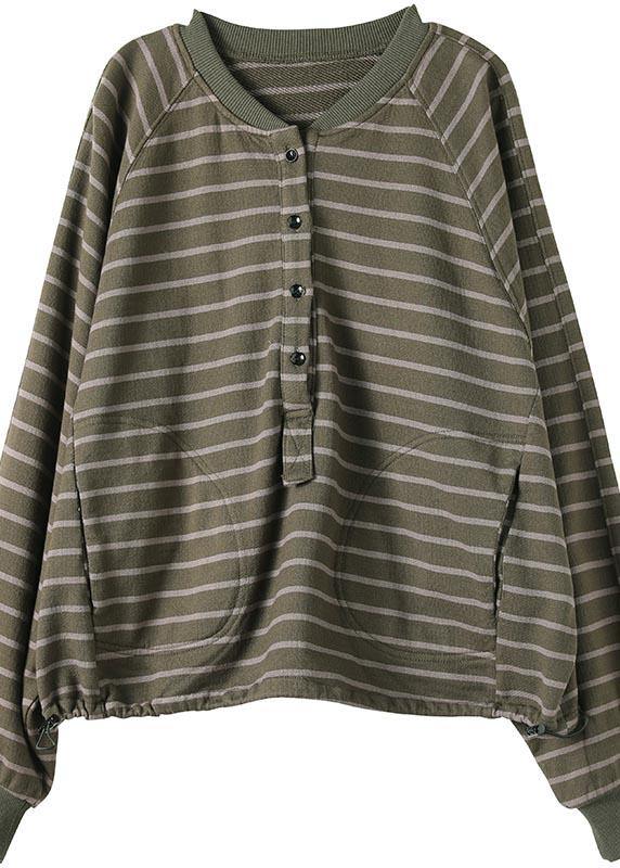 Green Striped Tops Blouses O Neck Clothing Spring Shirt