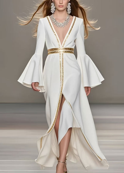 French White Patchwork Side Open Chiffon Vestidos Dress Spring