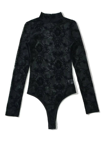 Black Sheer Tulle Bodysuit